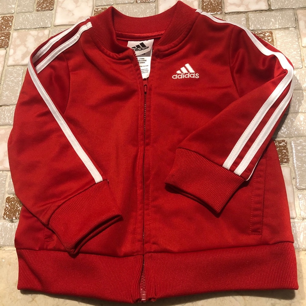 Adidas red boys track jacket size 18m worn once